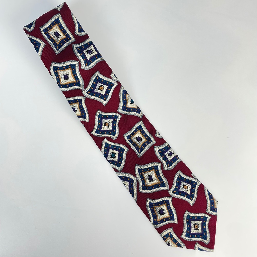 Pierre Balmain Tie Silk Men‎ Extra Long Tie Burgundy Geometric Abstract Italy